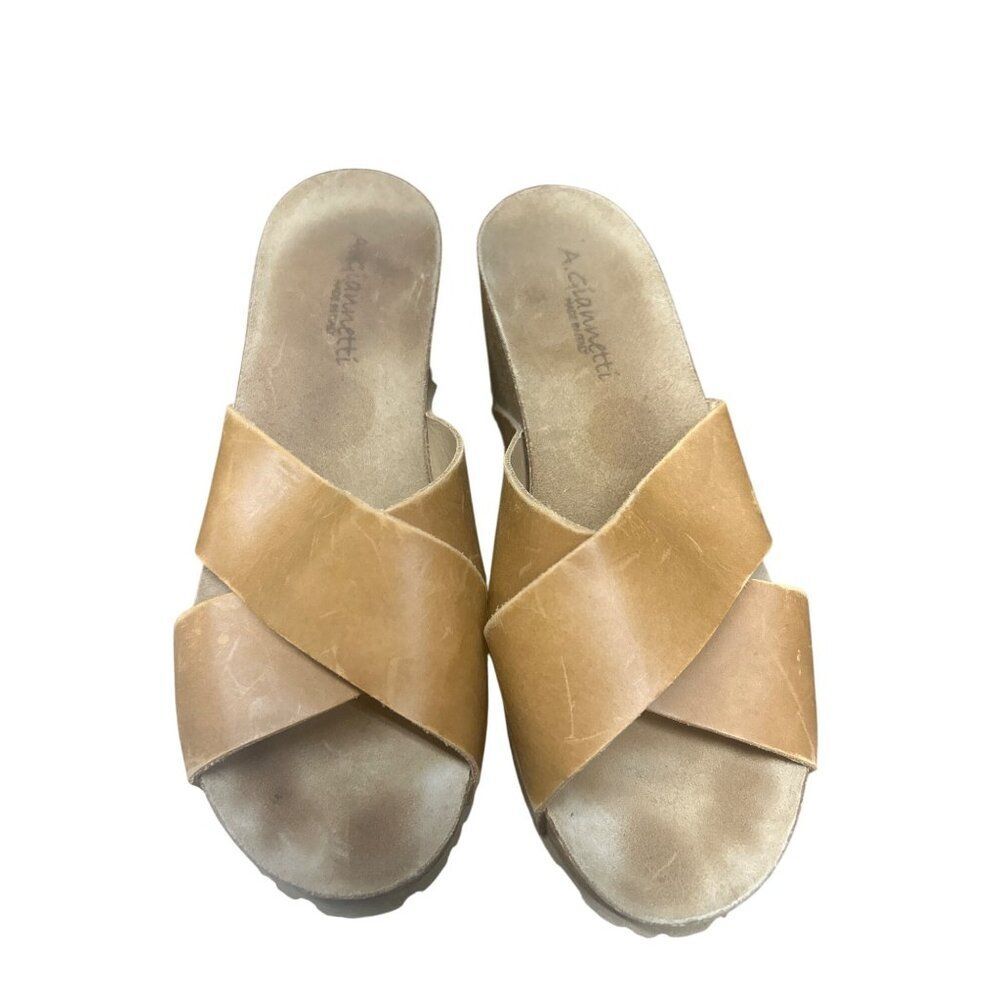 A.Giannetti Womens Tan Leather Wedge Sandals Size 7